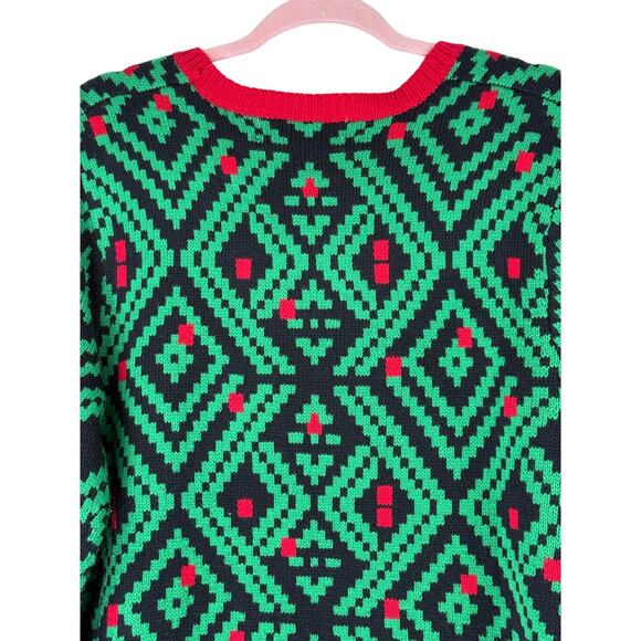 Jolly Sweaters Green & Red Llama Jingle Bells Holiday Winter Sweater Size L - Picture 5 of 8